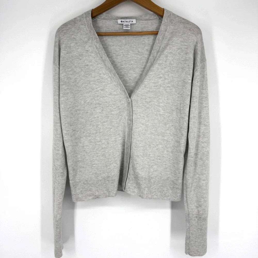 Athleta Medium Lightweight Cardigan Gray V-Neck Wool Blend Double Cuff Capsule